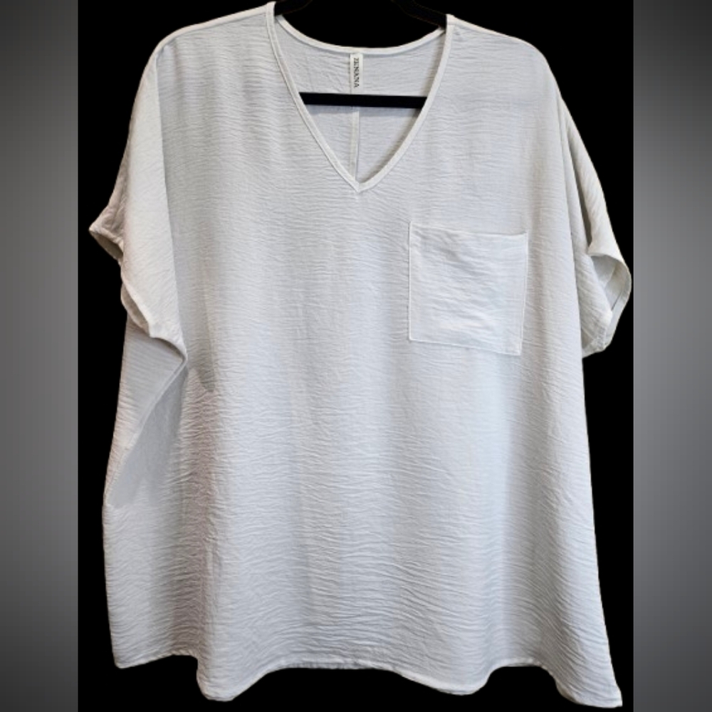 Elegant White Oversized V-Neck‎ Blouse From Zenana